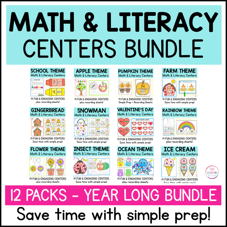 Theme Math and Literacy Centers Bundle for Pre-K & Kindergarten