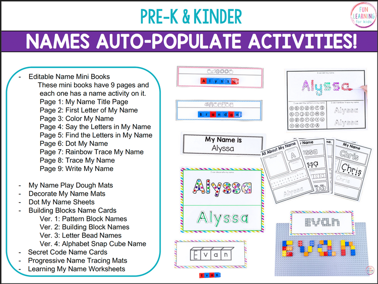 Editable Name Writing Practice Activities