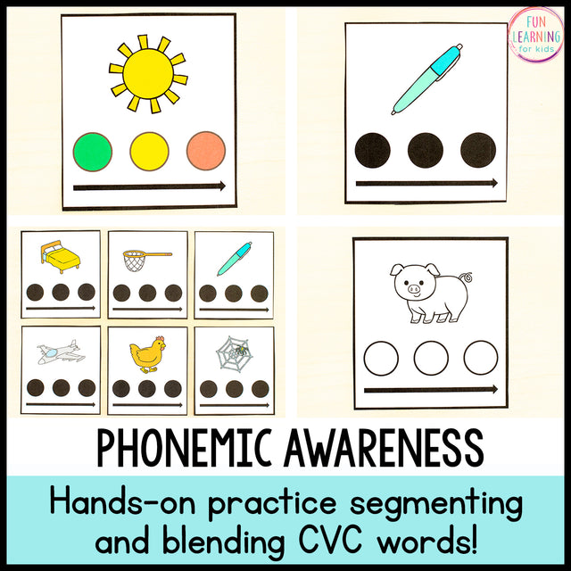 Segmenting and Blending Sounds CVC Cards for Phonemic Awareness