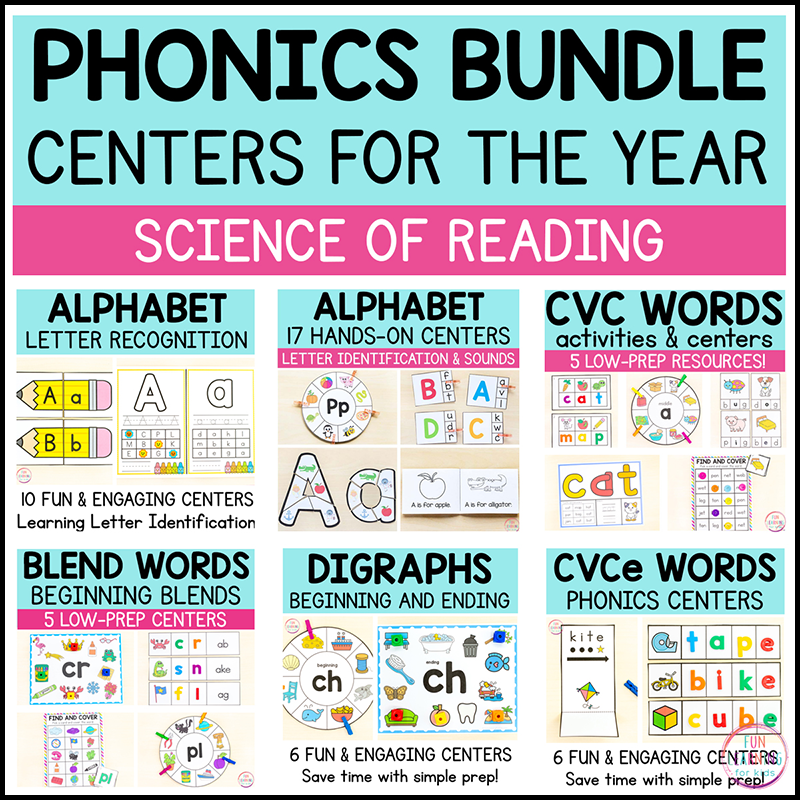 Phonics Bundle - Science of Reading Centers - Alphabet, CVC, Blends, Digraphs, CVCe