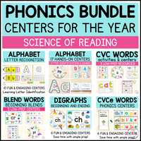 Phonics Bundle - Science of Reading Centers - Alphabet, CVC, Blends, Digraphs, CVCe