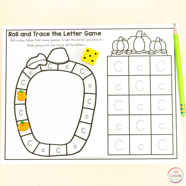 Pumpkin Alphabet Board Game Worksheets - Letter Recognition & Letter Formation