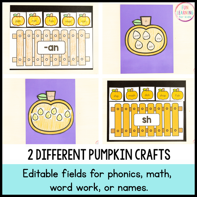 Pumpkin Crafts - Editable Phonics Craft, Name Craft, Spelling Craft, Math Craft