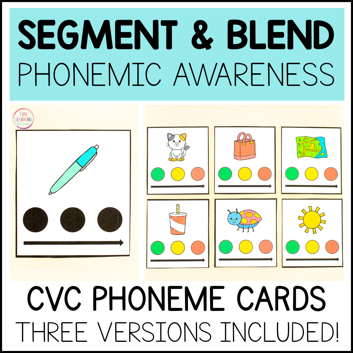 Segmenting and Blending Sounds CVC Cards for Phonemic Awareness