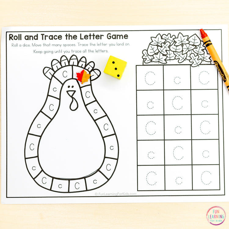 Turkey Alphabet Board Game Worksheets - Letter Recognition & Letter Formation