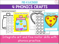 Valentine's Day Phonics Crafts - Letter Sounds, CVC, Digraphs, Blends