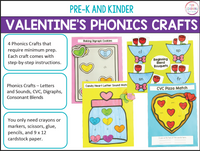 Valentine's Day Phonics Crafts - Letter Sounds, CVC, Digraphs, Blends