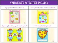 Valentine's Day Phonics Crafts - Letter Sounds, CVC, Digraphs, Blends