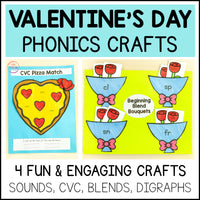 Valentine's Day Phonics Crafts - Letter Sounds, CVC, Digraphs, Blends