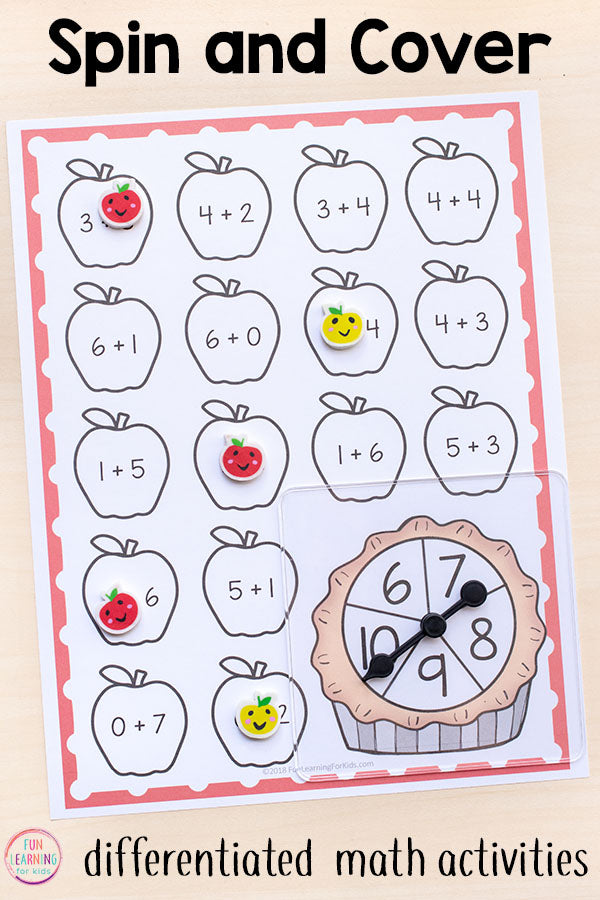 Differentiated Apple Spin and Cover Math Activities