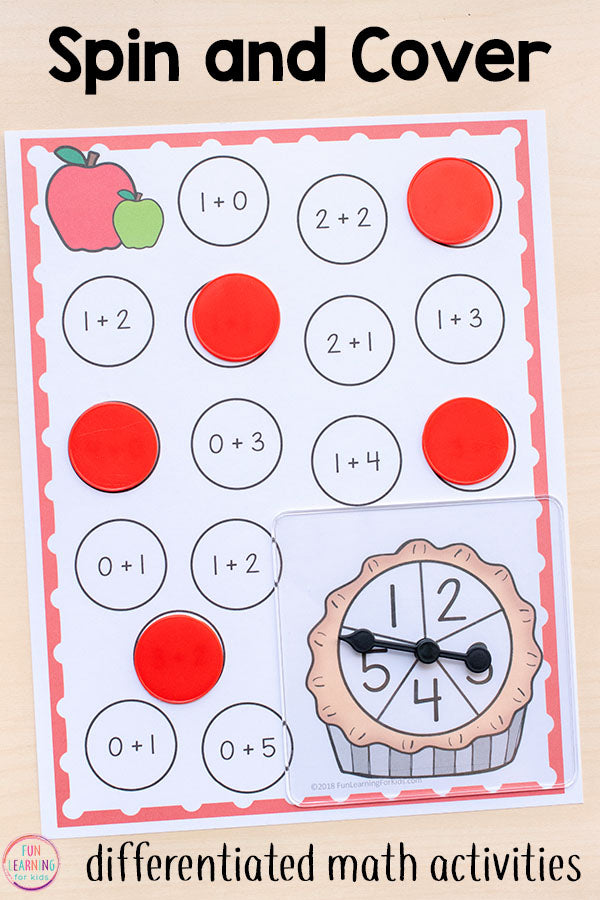 Differentiated Apple Spin and Cover Math Activities