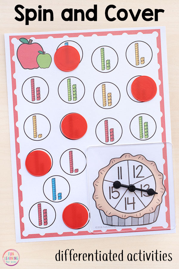 Differentiated Apple Spin and Cover Math and Literacy Activities