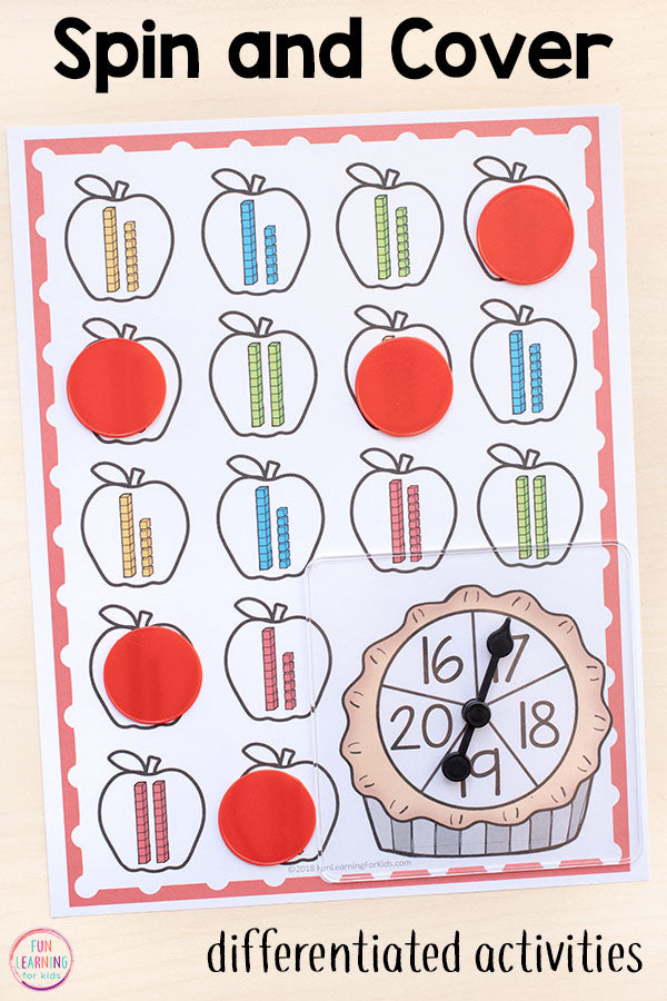 Differentiated Apple Spin and Cover Math Activities