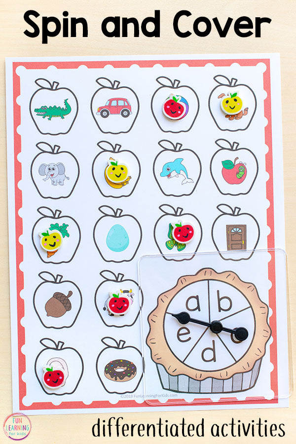 Differentiated Apple Spin and Cover Literacy Activities