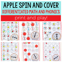 Differentiated Apple Spin and Cover Math and Literacy Activities