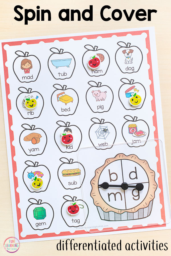 Differentiated Apple Spin and Cover Literacy Activities