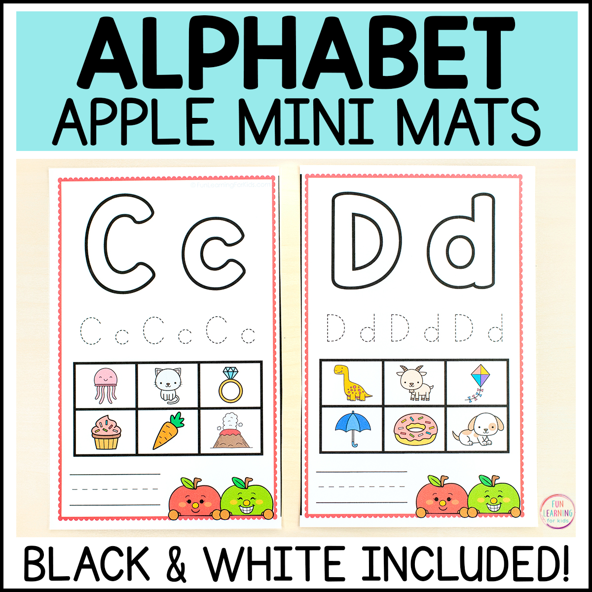 Apple Alphabet Mini Mats for Learning Letters, Letter Sounds & Letter Formation