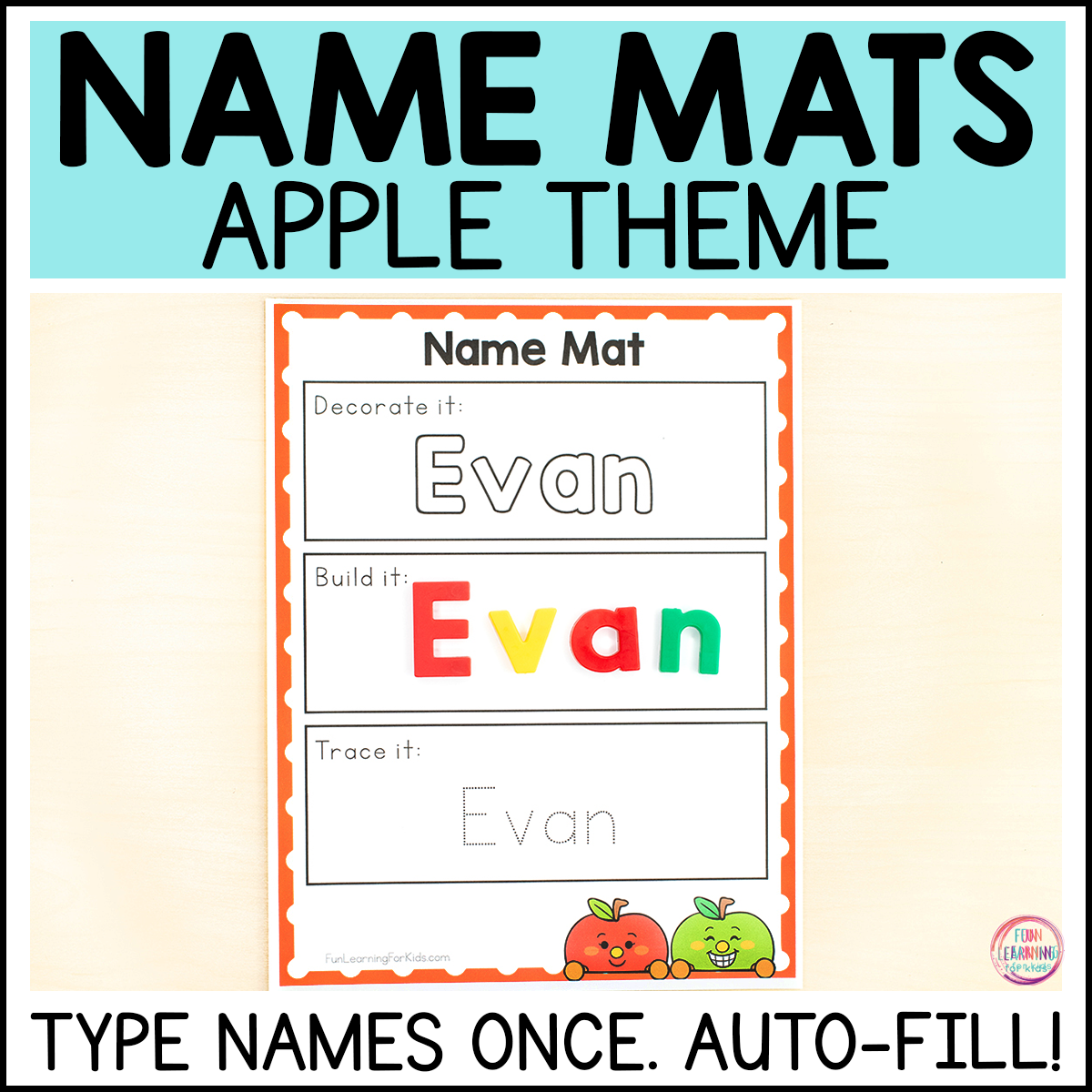 Fun Name Writing Mat Editable Apple Theme Name Writing Mats with Auto-fill – Fun Learning ...