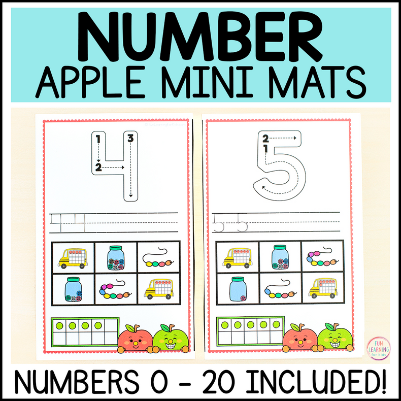 Apple Theme Number Sense Mini Mats for Math Centers & Building Number Sense