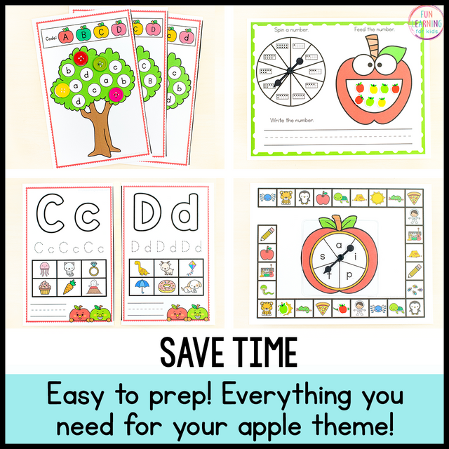 Apple Theme Math and Literacy Centers for Pre-K and Kindergarten