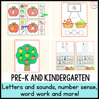 Apple Theme Math and Literacy Centers for Pre-K and Kindergarten