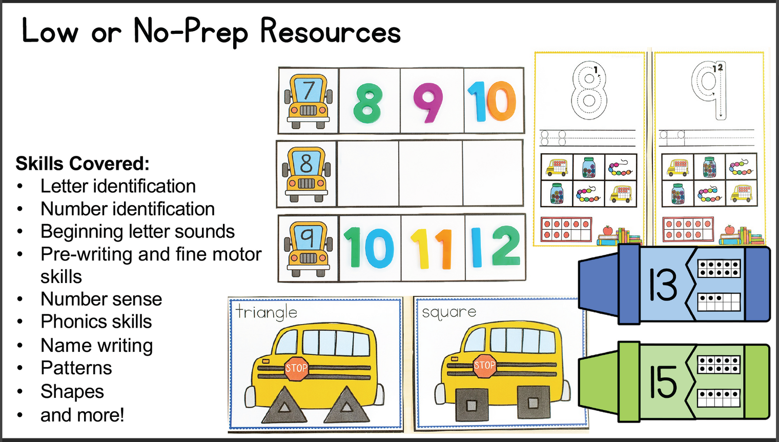 Back to School Theme Math and Literacy Centers for Pre-K and Kindergarten