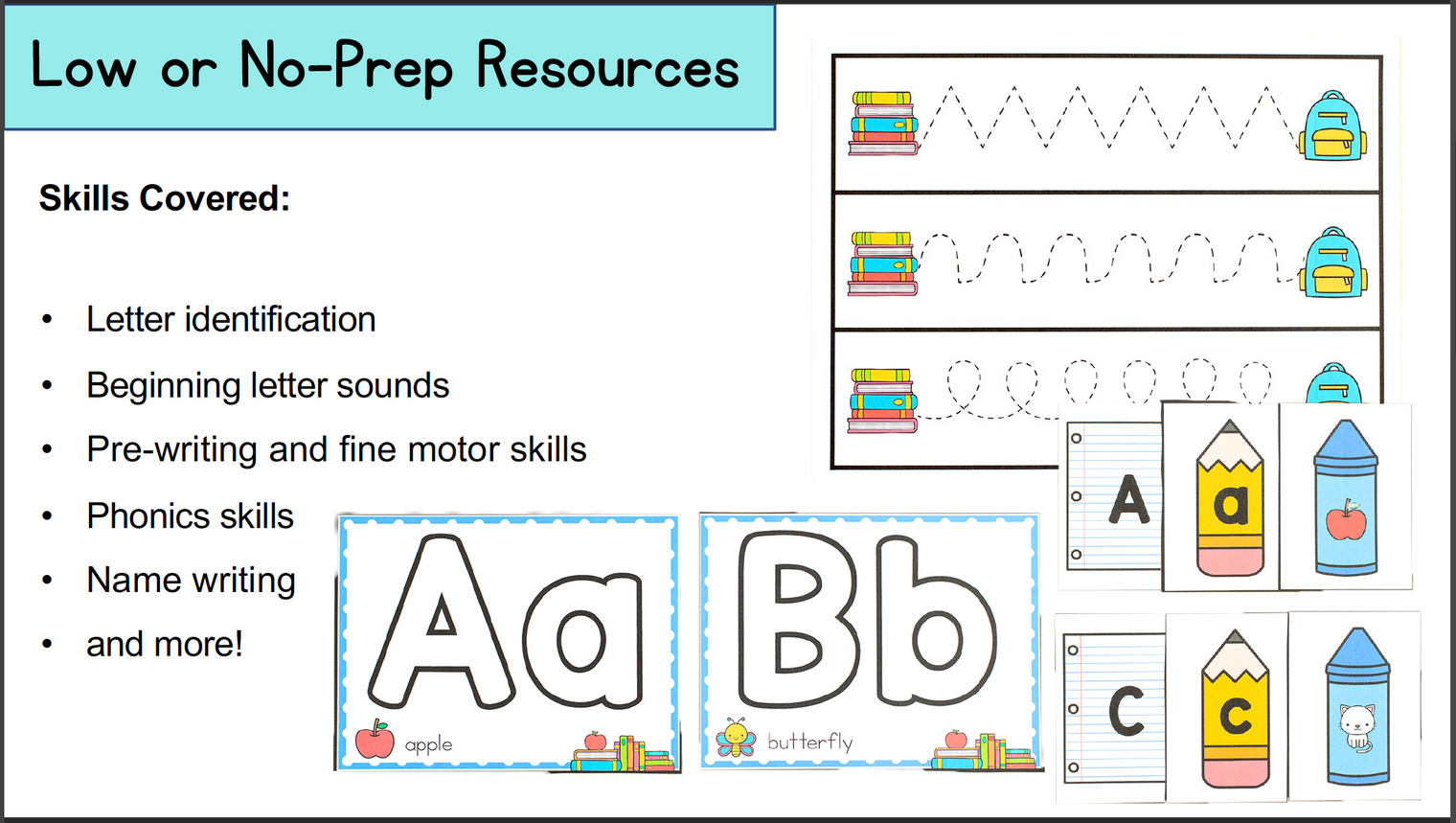 Back to School Theme Literacy Centers for Pre-K and Kindergarten