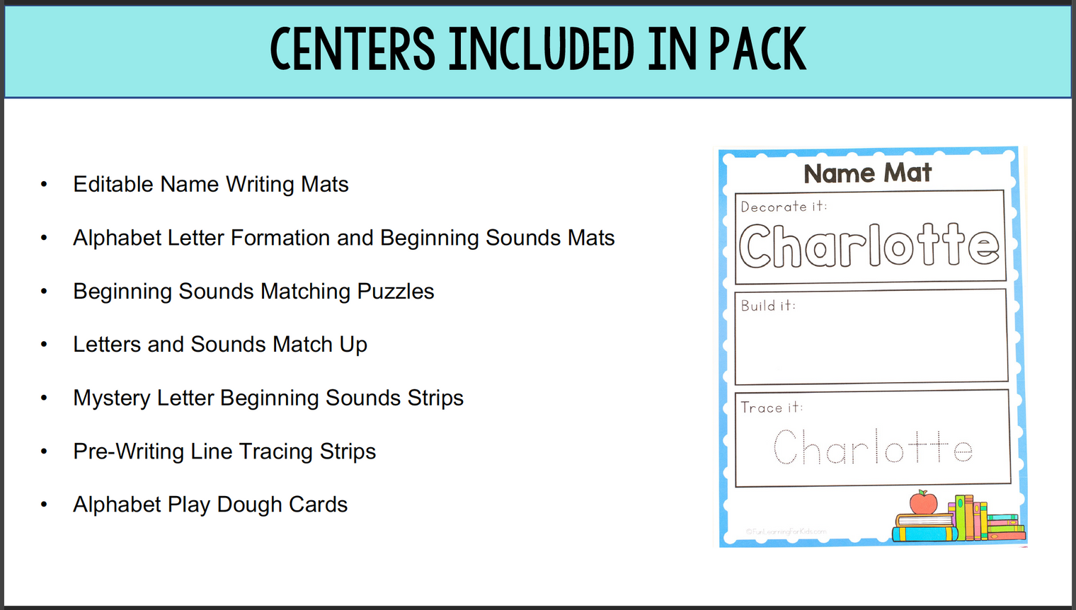 Back to School Theme Literacy Centers for Pre-K and Kindergarten