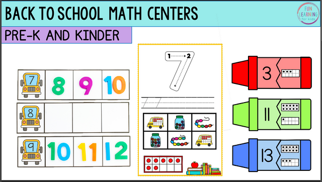 Back to School Theme Math Centers for Pre-K and Kindergarten