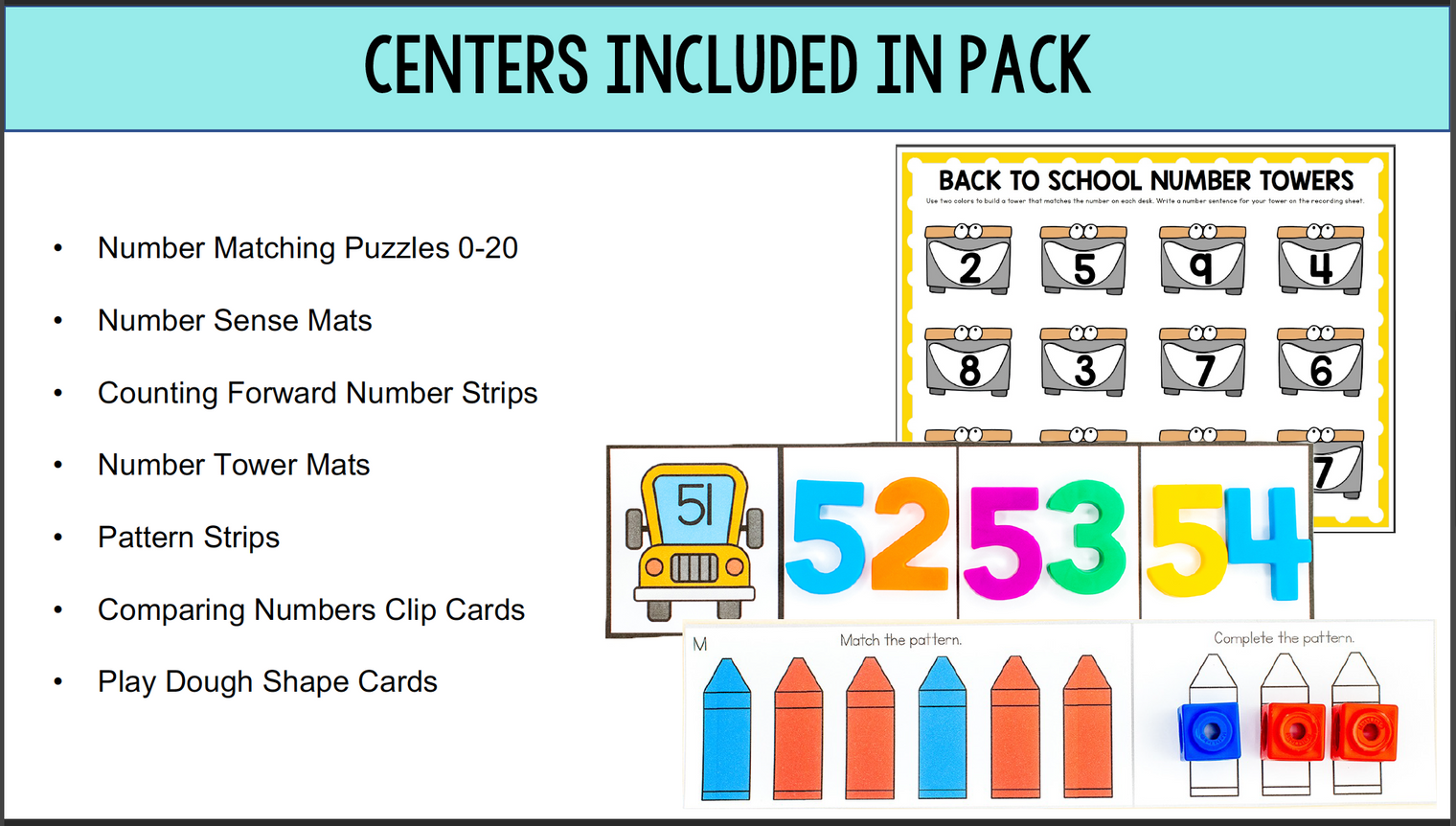 Back to School Theme Math Centers for Pre-K and Kindergarten