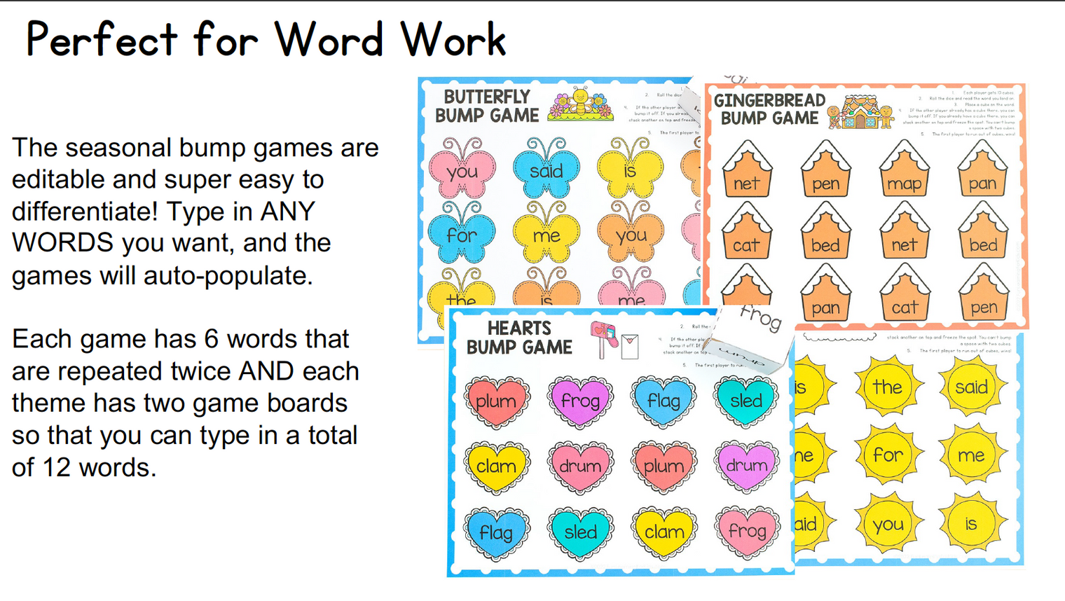 Editable Word Work - Seasonal Bump Games