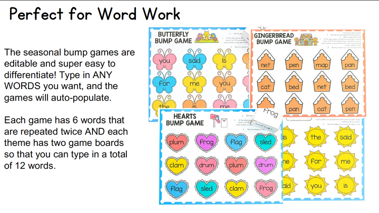 Editable Word Work - Seasonal Bump Games