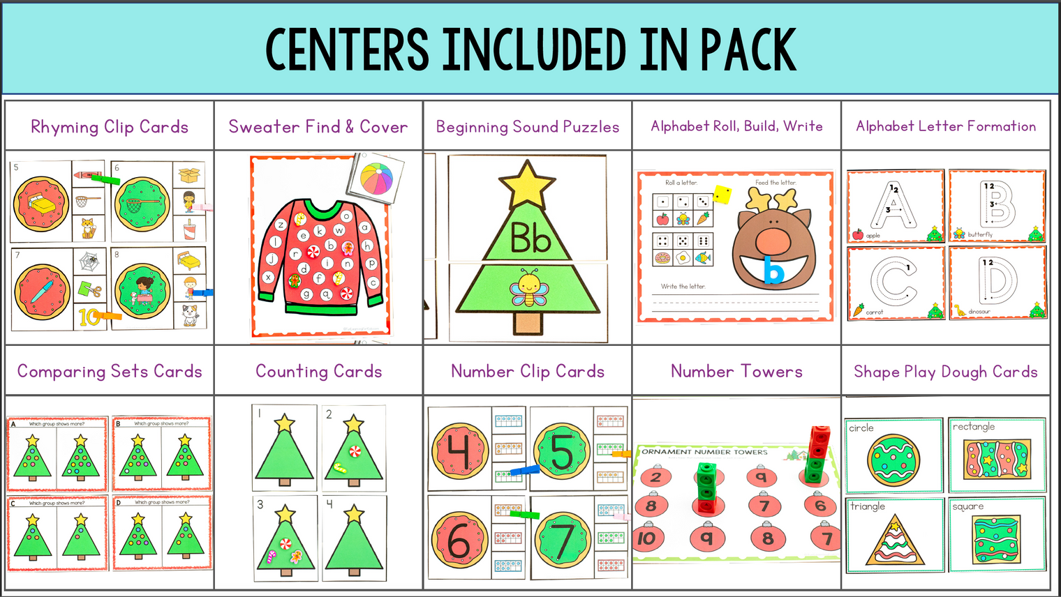 Christmas Math and Literacy Centers for Preschool, Pre-K & Kindergarten