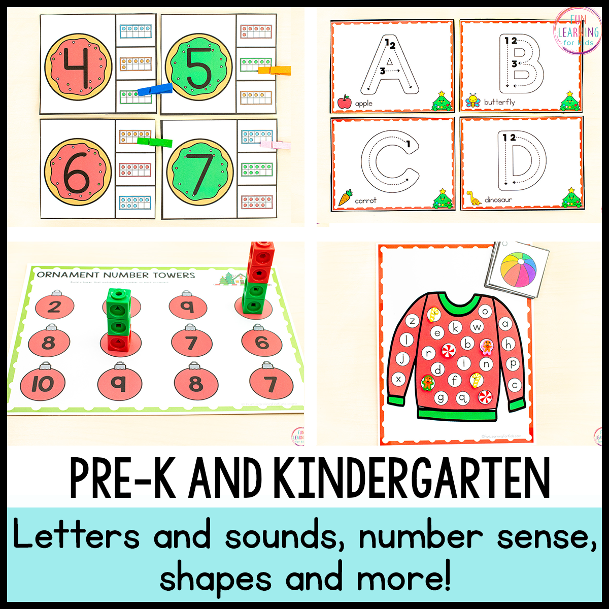 Christmas Math and Literacy Centers for Preschool, Pre-K & Kindergarten