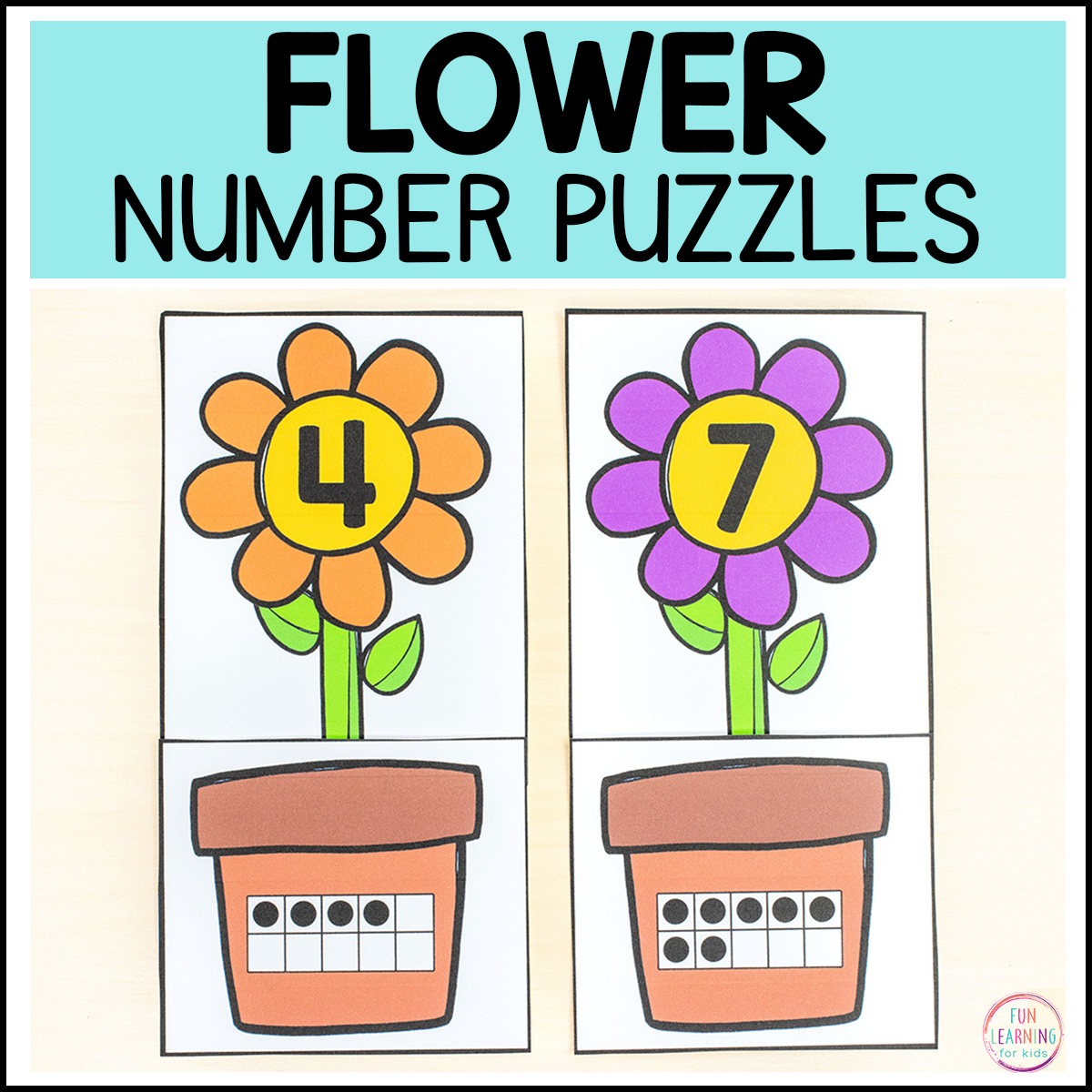 Spring Flower Number Matching Puzzles for Preschool & Kindergarten