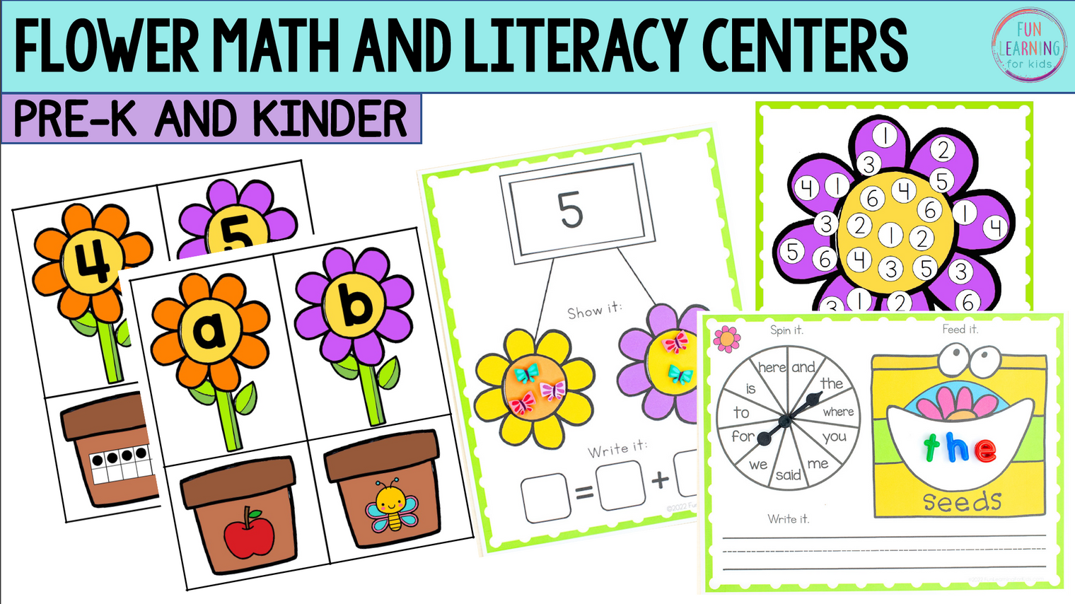 Flower Theme Spring Math and Literacy Centers for Pre-K and Kindergarten