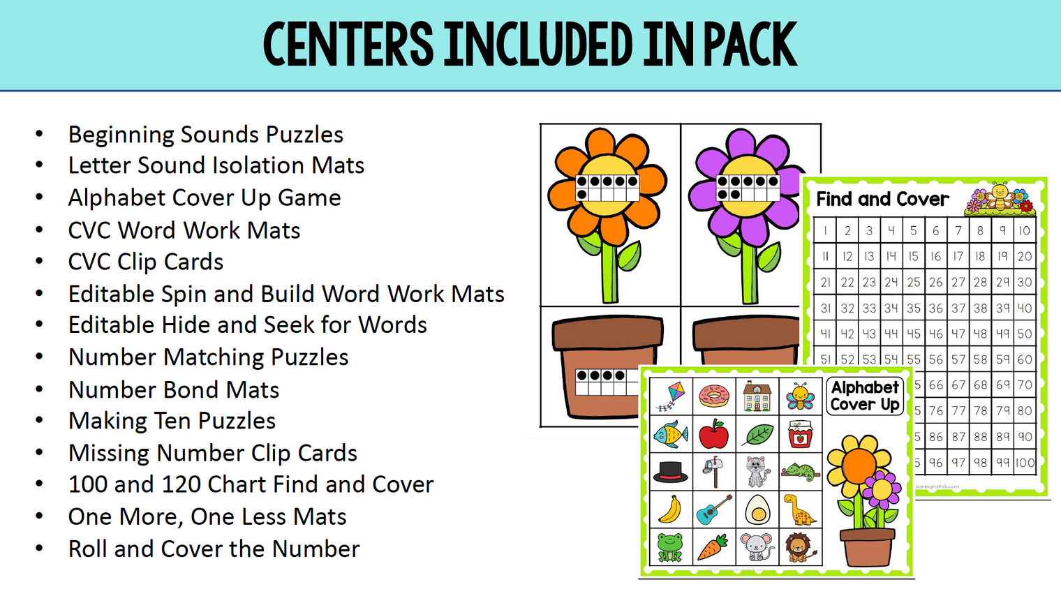 Flower Theme Spring Math and Literacy Centers for Pre-K and Kindergarten