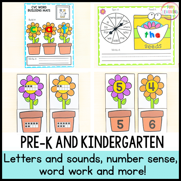 Flower Theme Spring Math and Literacy Centers for Pre-K and Kindergarten