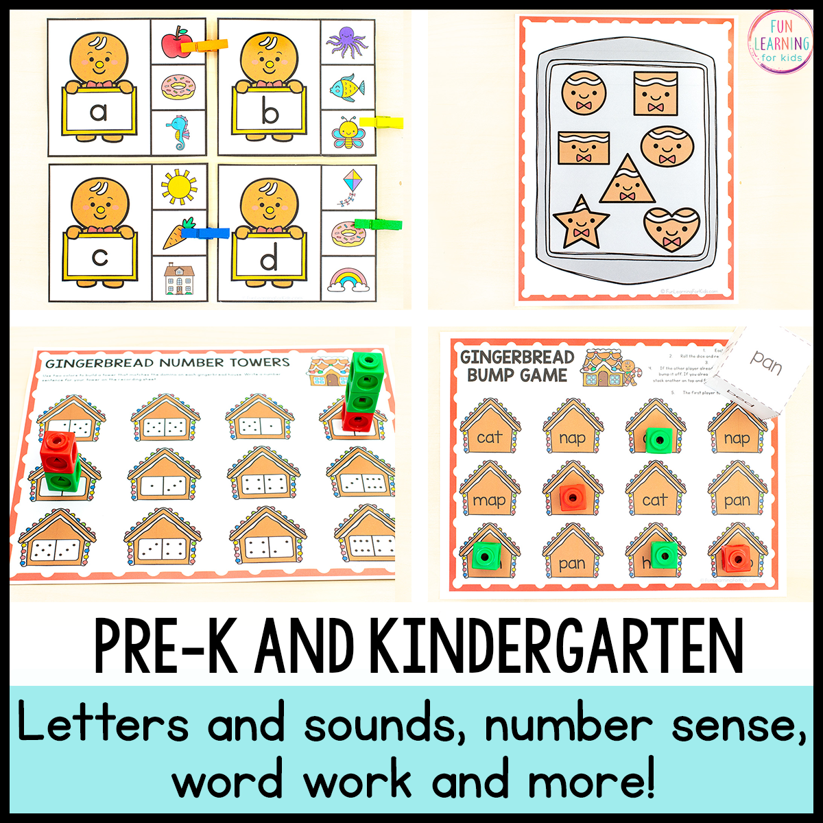 Gingerbread Math and Literacy Centers for Preschool, Pre-K & Kindergarten