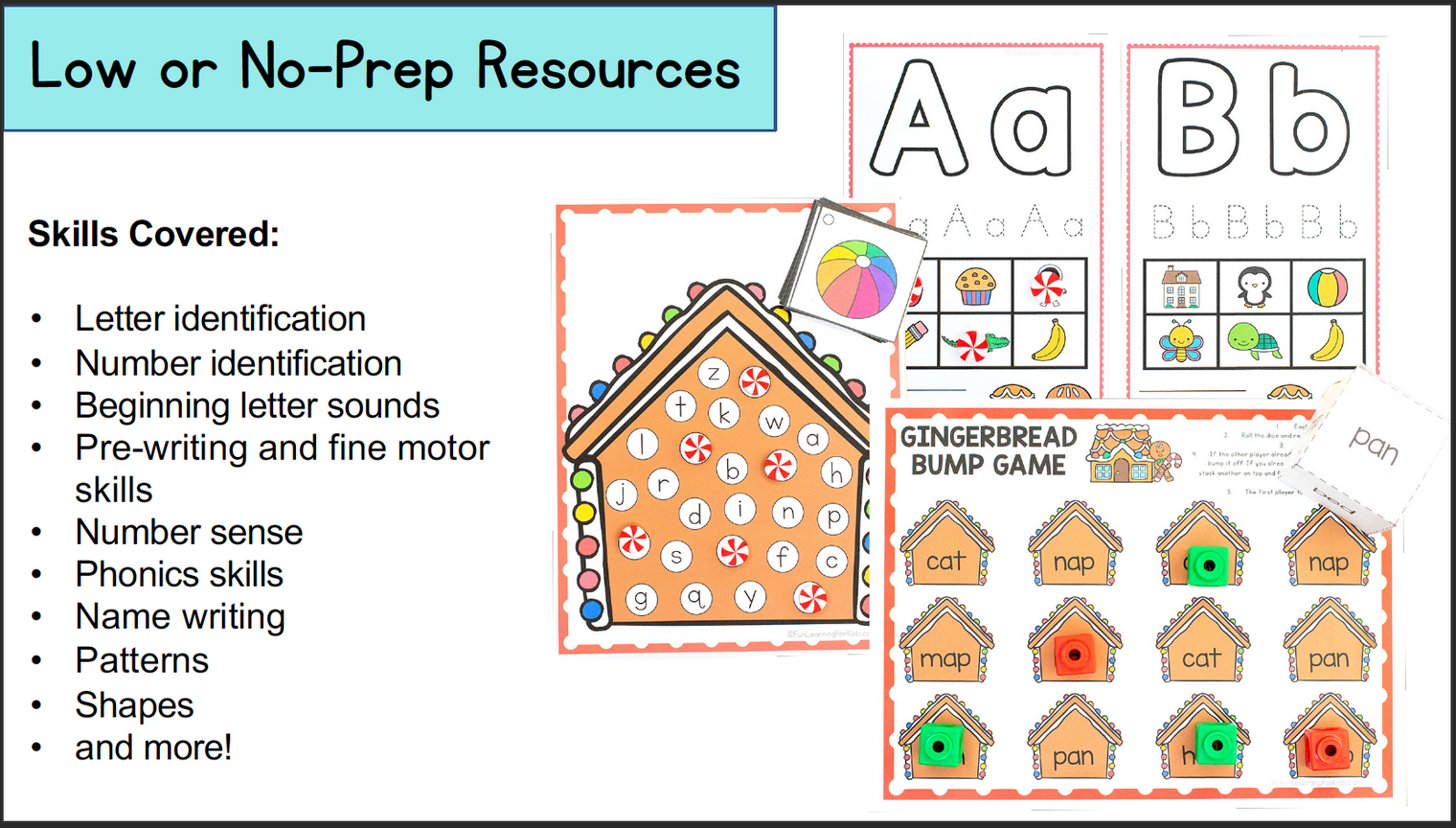 Gingerbread Math and Literacy Centers for Preschool, Pre-K & Kindergarten