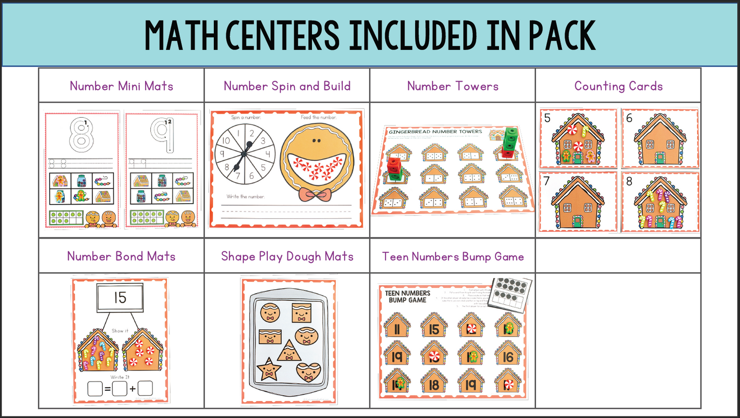 Gingerbread Math and Literacy Centers for Preschool, Pre-K & Kindergarten