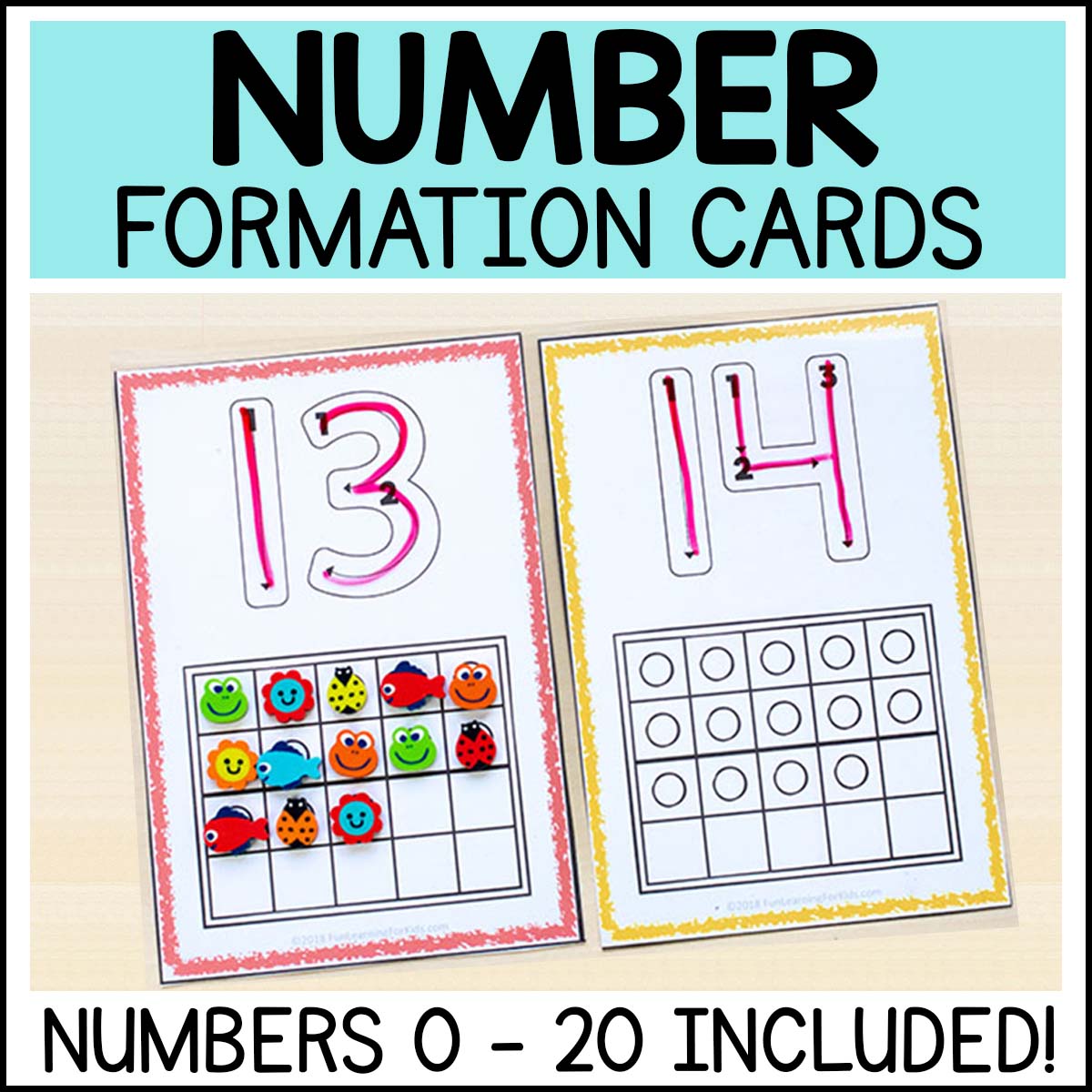 Number Formation Counting Cards 0 - 20 for Number Sense and Math Centers