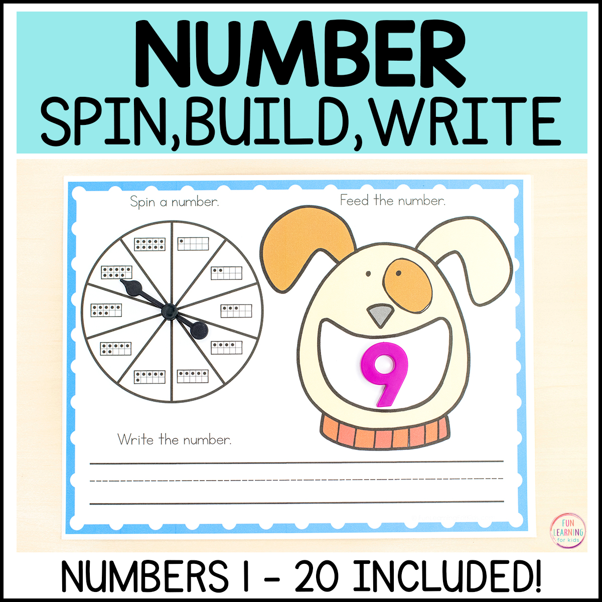 Number Identification and Counting Spin, Build and Write Mats for Math Centers