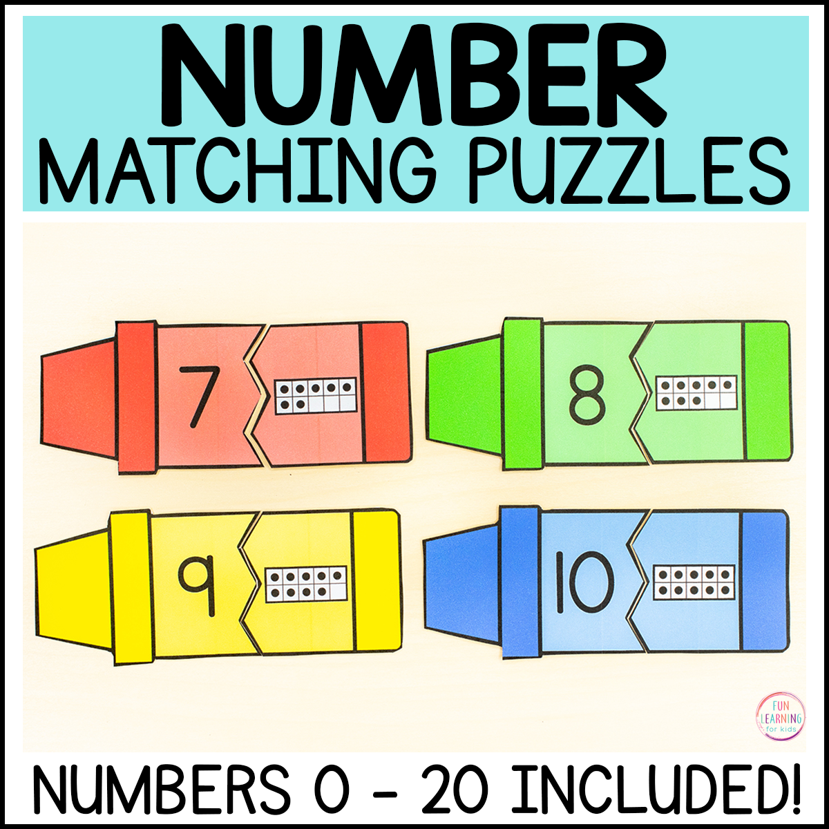 Number Matching Crayon Puzzles 0 - 20 for Math Centers & Building Number Sense