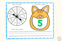 Number Identification and Counting Spin, Build and Write Mats for Math Centers