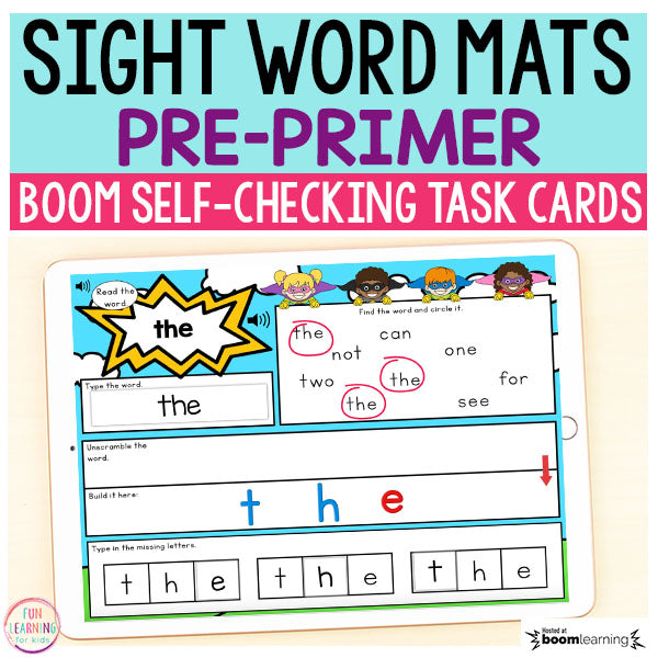 Superhero Sight Word Mats Pre-Primer / Pre-K - Boom Cards™