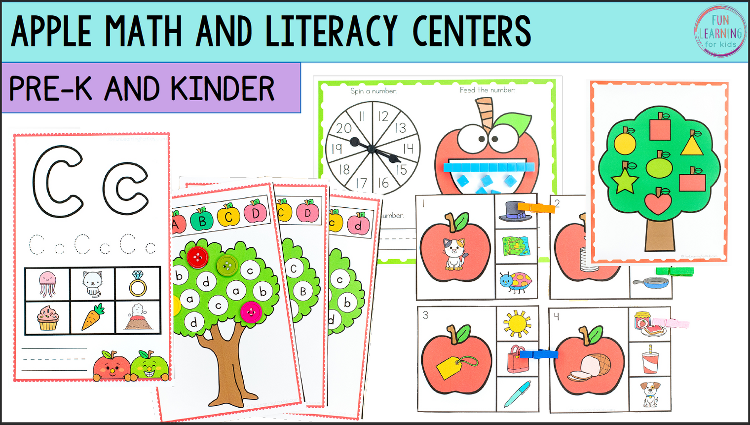 Apple Theme Math and Literacy Centers for Pre-K and Kindergarten