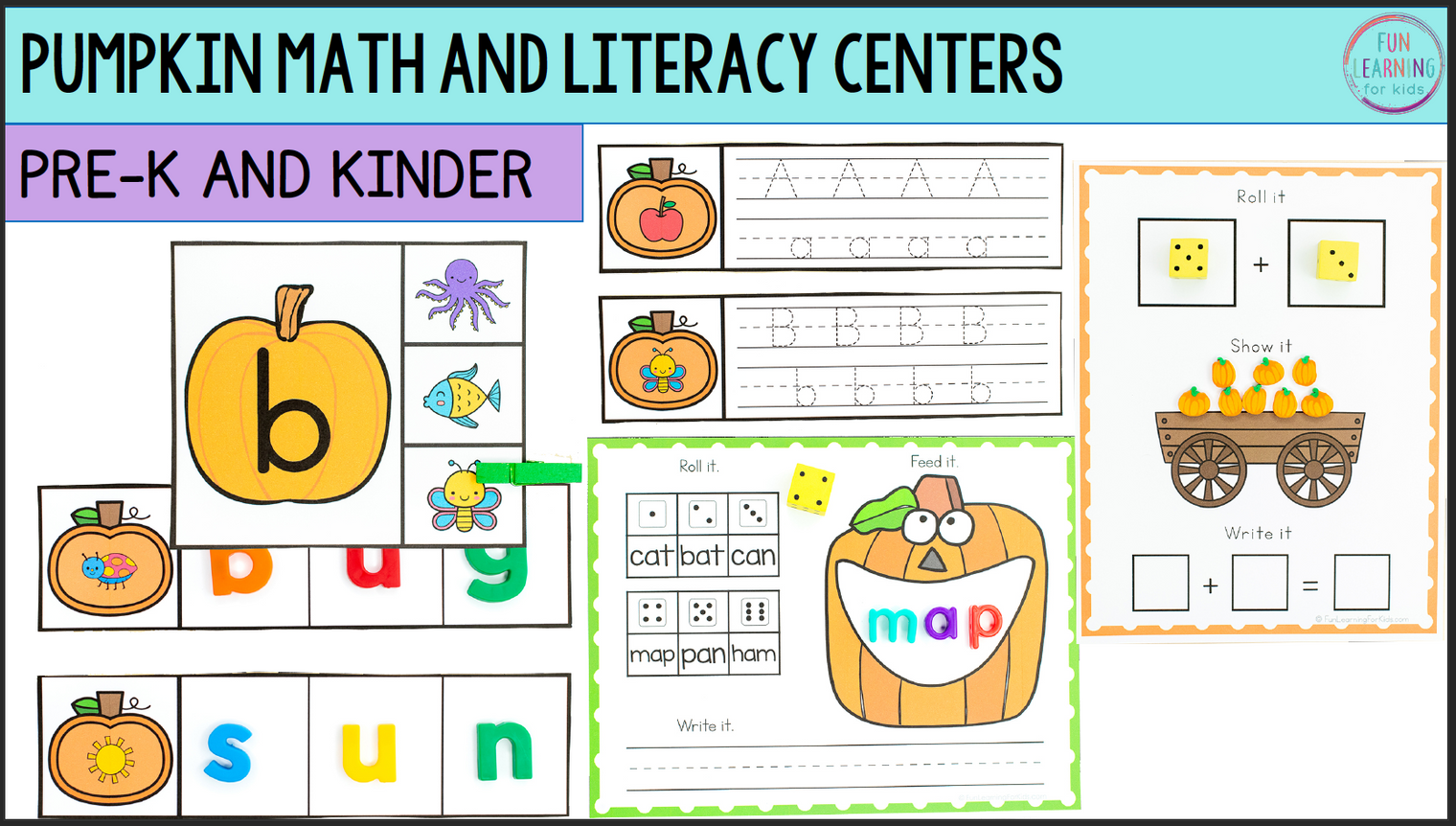 Pumpkin Theme Fall Math and Literacy Centers for Preschool, Pre-K & Kindergarten