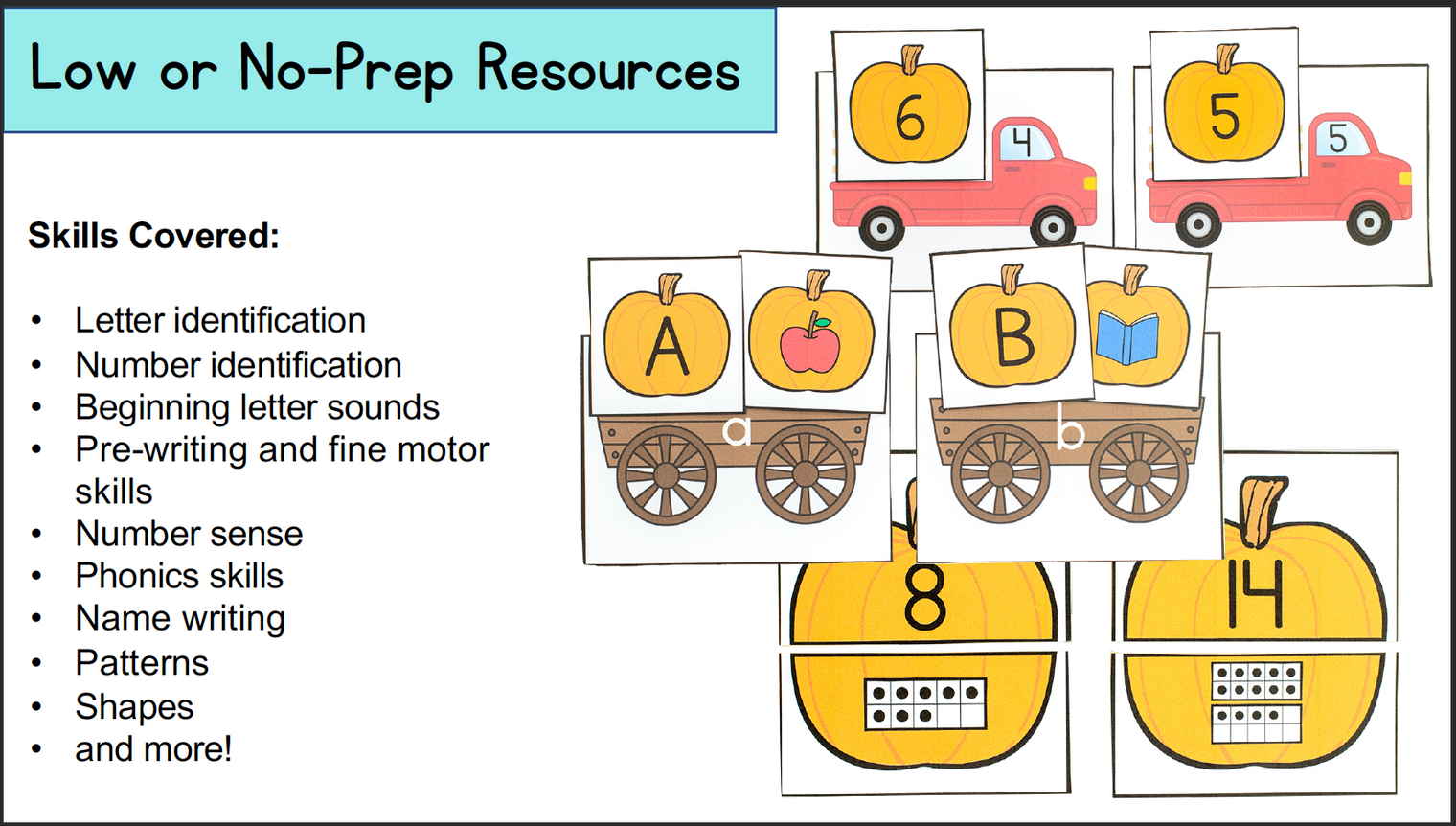 Pumpkin Theme Fall Math and Literacy Centers for Preschool, Pre-K & Kindergarten