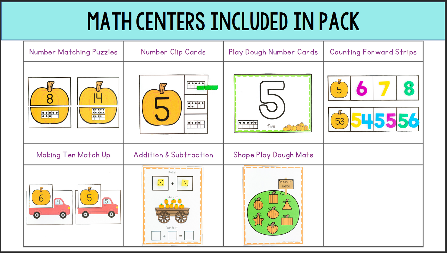 Pumpkin Theme Fall Math and Literacy Centers for Preschool, Pre-K & Kindergarten